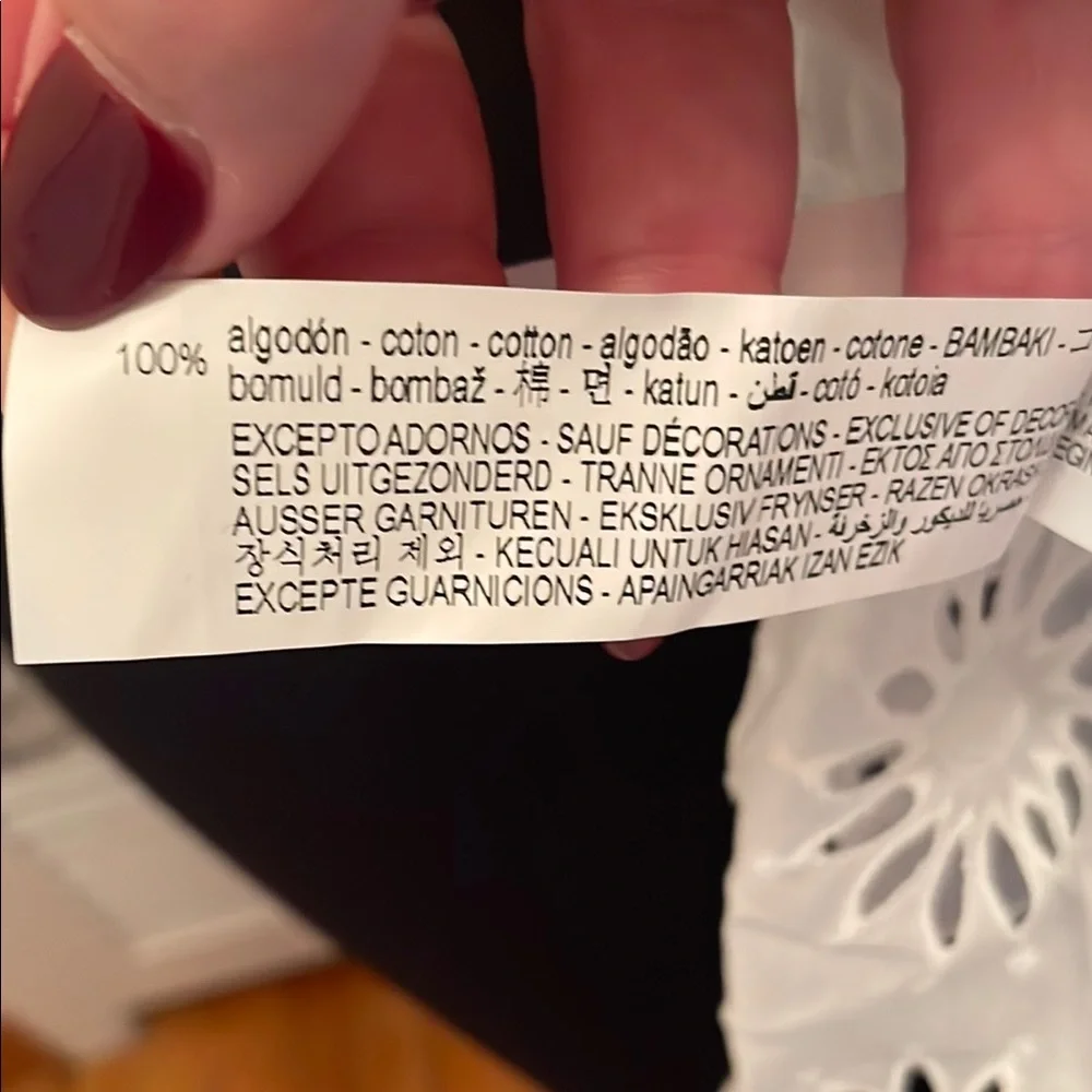 NWT  Zara White Eyelet Tie-Front Blouse long sleeve  cotton XL - Picture 10 of 12